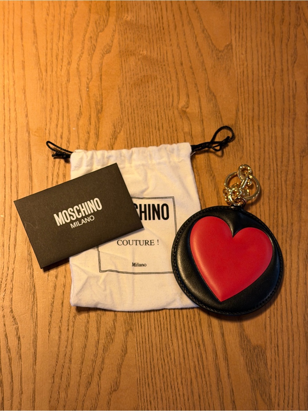Moschino red & black Heart - Leather keychain / Bag Charm NWT